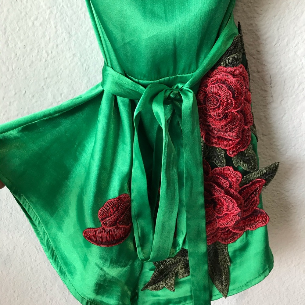 Satin one piece romper flower embellishments - Picture 2 of 2
